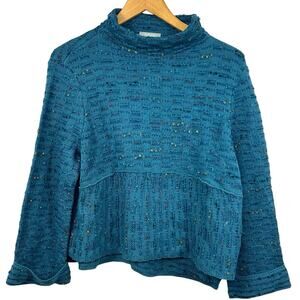 Habitat Teal Funnel Neck Textured Knit Sweater Size XS Oversized